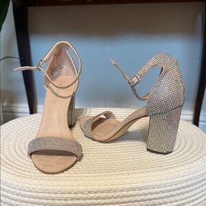 Madden Girl Blush Rhinestone Block Heel Ankle Strap Sandals